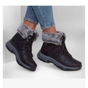 Skechers Black and Gray Fur-Lined Boots